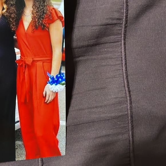 Red Jumpsuit with belted waist and ruffle sleeves - Picture 7 of 7